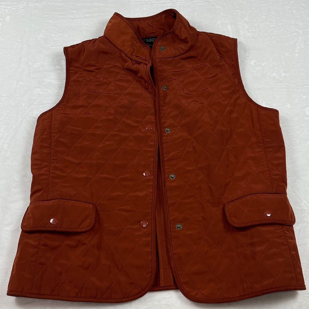Talbots Womens Quilted Vest Burnt‎ Orange Snap Front Equestrian Rust Large L